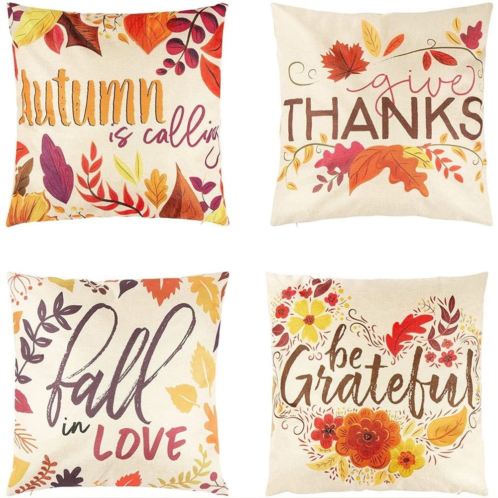 NEW 4 Pack Fall / Thanksgiving Throw Pillow Covers (covers only) 18” x 18”